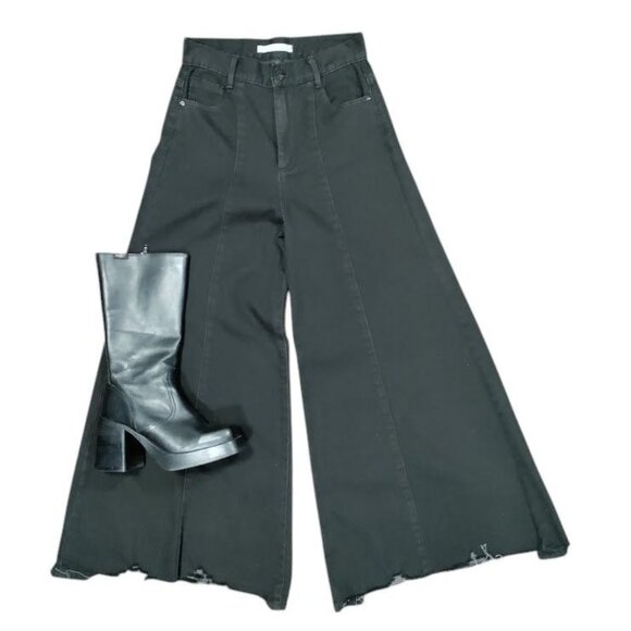 Tractr Denim - Tractr Grunge Skater 90s Y2k High Waisted Frayed Hem Denim Flare Jeans Black 24